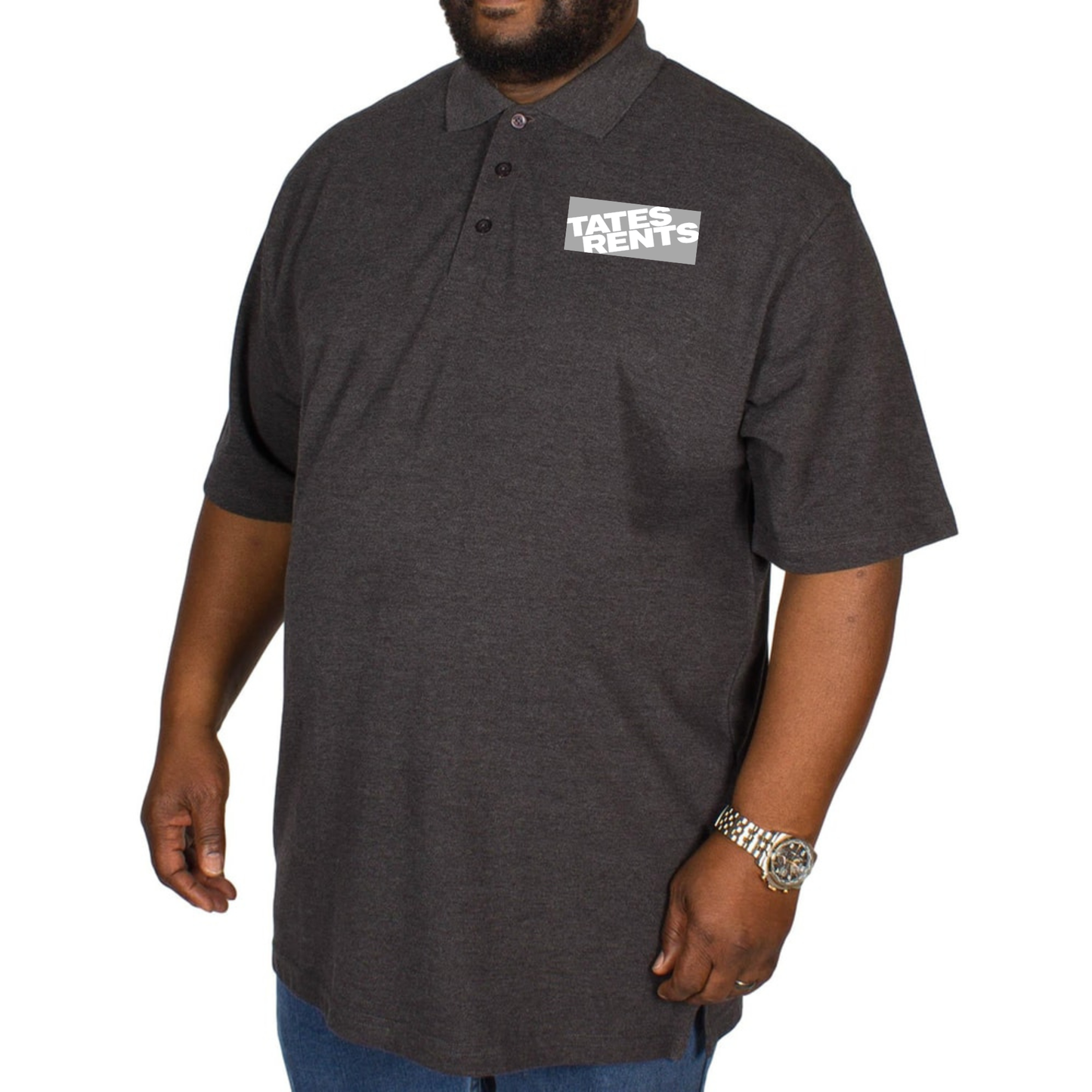 BIG & TALL - Plain Polo Shirt w/ Tates Logo - CHARCOAL