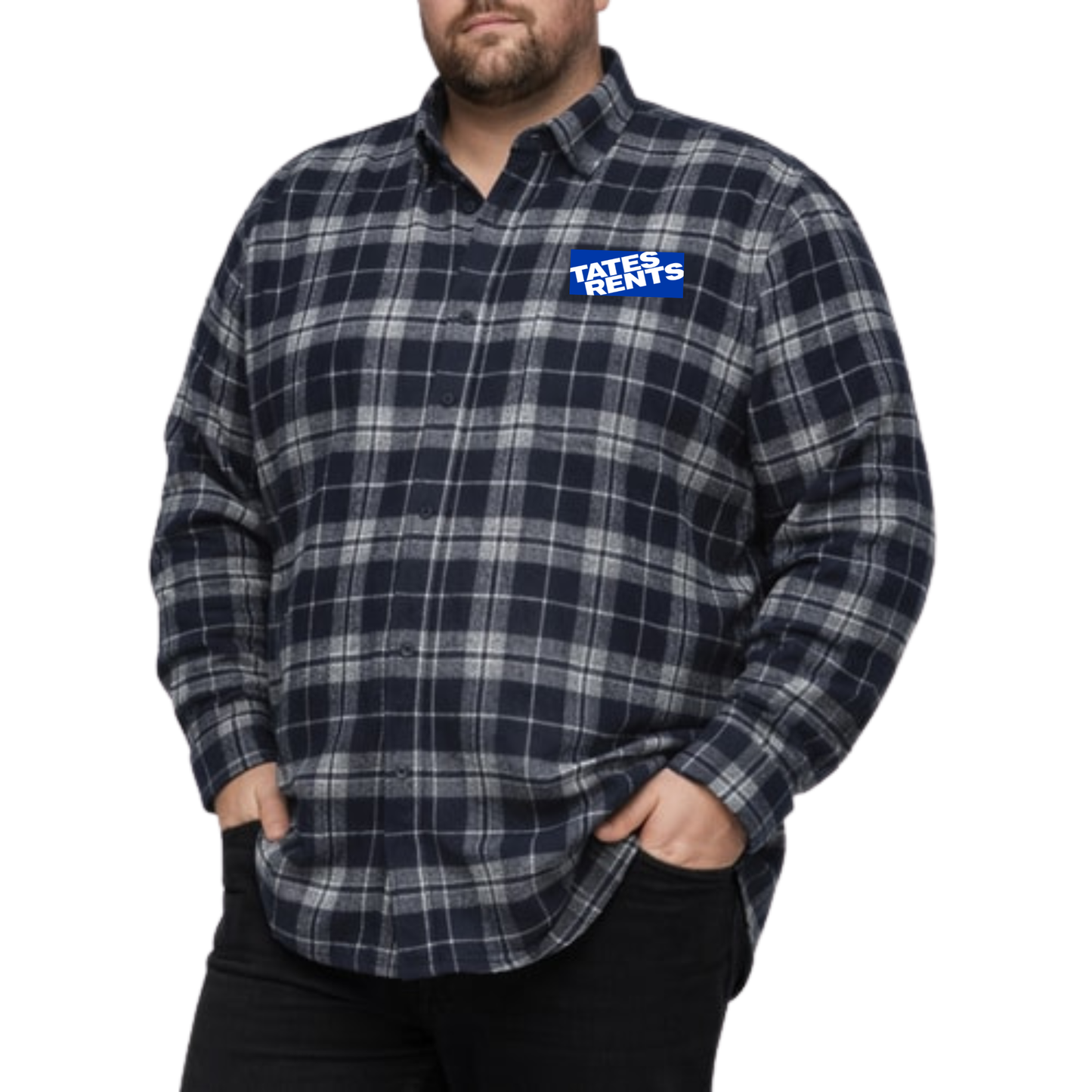 BIG & TALL - Checked Flannel Long Sleeve w/ Tates Patch - NAVY/WHITE