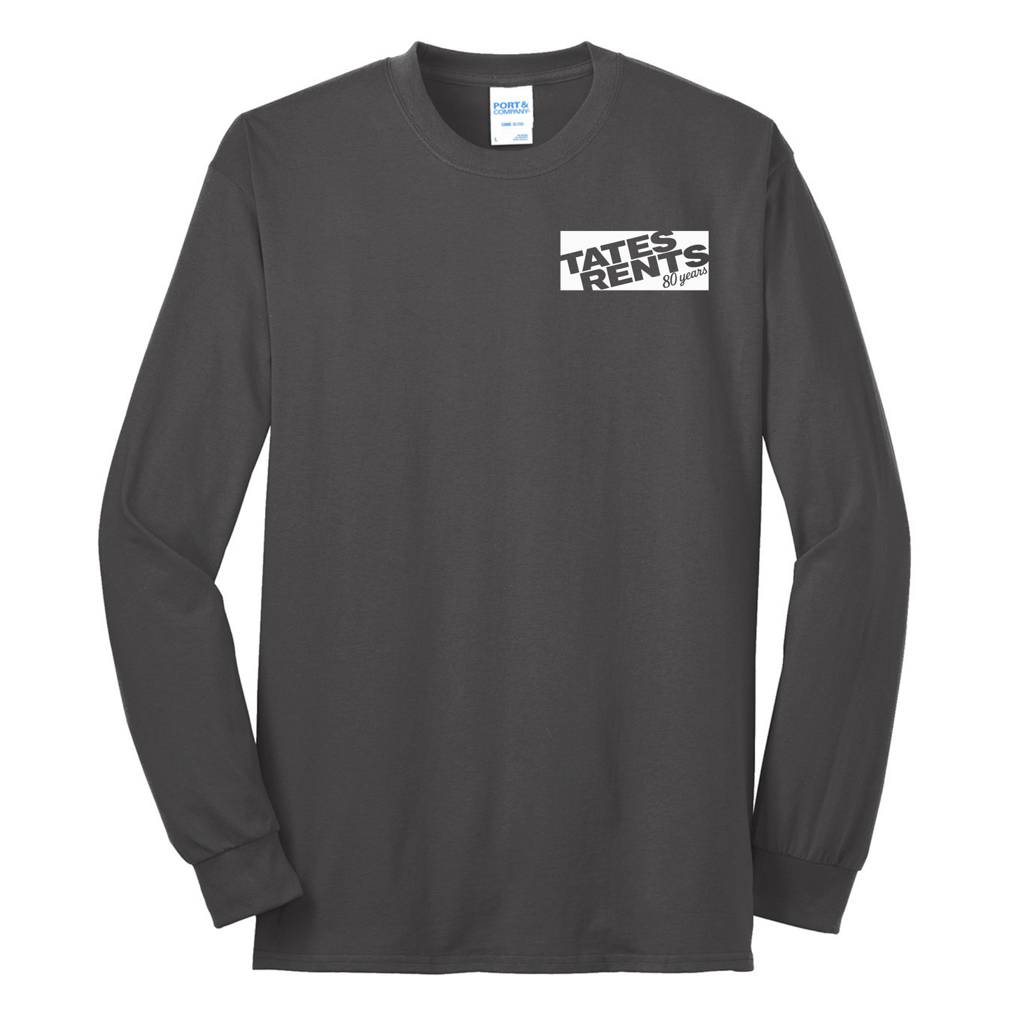 80 YEARS - Port & Co™ **TALL** Long Sleeve Core Blend Tee - CHARCOAL