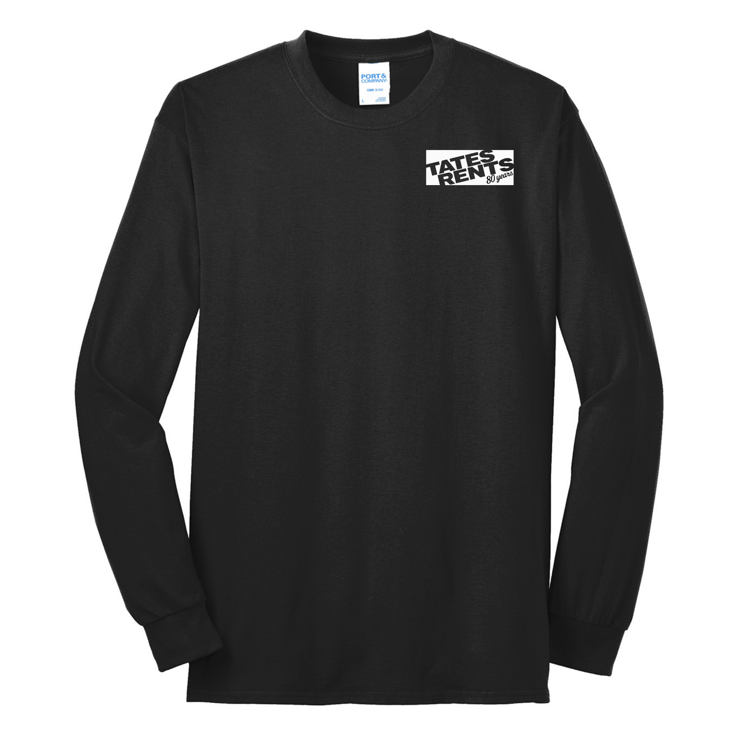 80 YEARS - Port & Co™ **TALL** Long Sleeve Core Blend Tee - JET BLACK