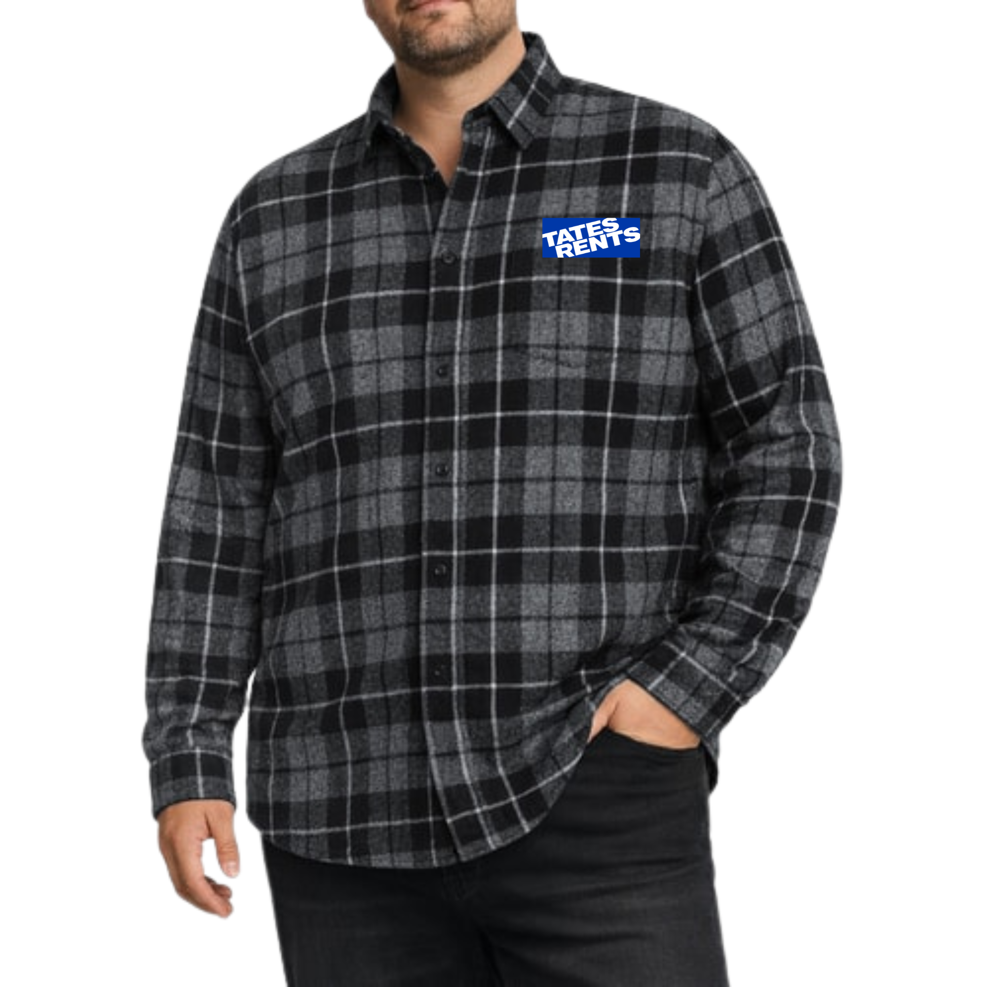 BIG & TALL - Checked Flannel Long Sleeve w/ Tates Patch - BLACK – Tates ...