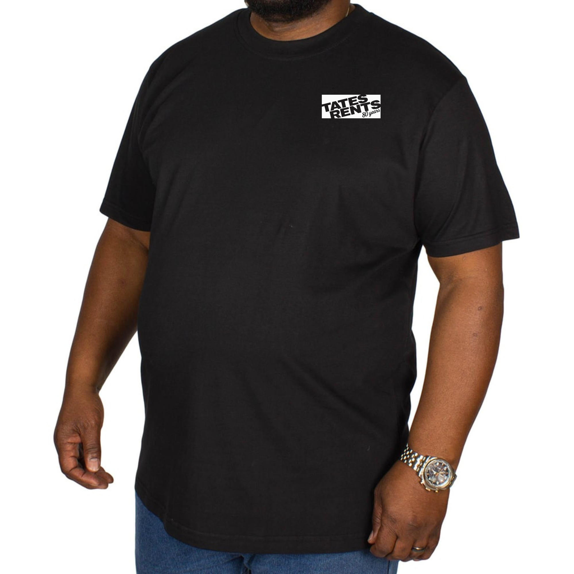 BIG & TALL - Plain Crew Neck T-Shirt w/ 80 Years Logo - BLACK – Tates Rents